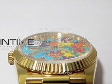 Daydate 128238 36mm Colour Jigsaw Puzzle YG QF Best Edition Turquoise Blue Dial on YG President Bracelet A2834