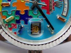 Daydate 128239 36mm Colour Jigsaw Puzzle SS QF Best Edition Turquoise Blue Dial on SS President Bracelet A2834