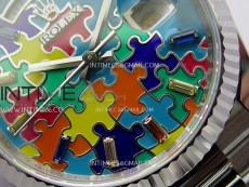 Daydate 128239 36mm Colour Jigsaw Puzzle SS QF Best Edition Turquoise Blue Dial on SS President Bracelet A2834
