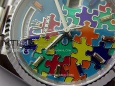 Daydate 128239 36mm Colour Jigsaw Puzzle SS QF Best Edition Turquoise Blue Dial on SS President Bracelet A2834
