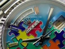 Daydate 128239 36mm Colour Jigsaw Puzzle SS QF Best Edition Turquoise Blue Dial on SS President Bracelet A2834