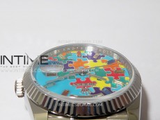 Daydate 128239 36mm Colour Jigsaw Puzzle SS QF Best Edition Turquoise Blue Dial on SS President Bracelet A2834