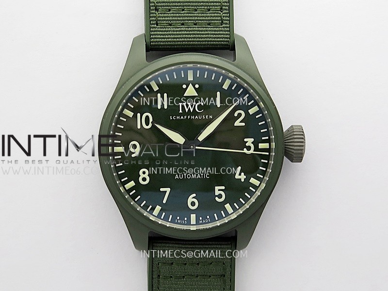 Big Pilot IW329802 43 Woodland Green Ceramic  M+F 1:1 Best Edition Green Dial On Nylon Strap 8N24