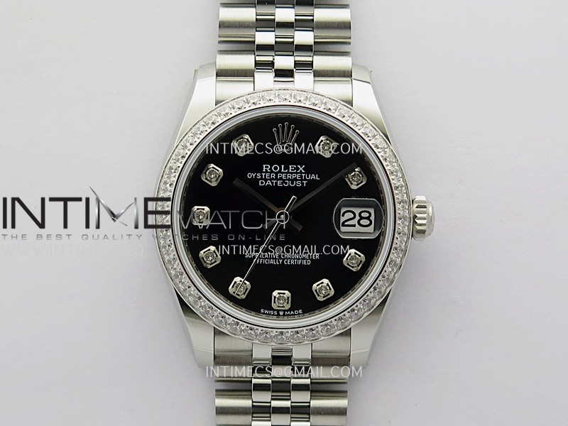 DateJust 31mm 904L SS ONE Factory Best Edition Black Dial Diamond Marker On 904L SS Jubilee Bracelet A2236
