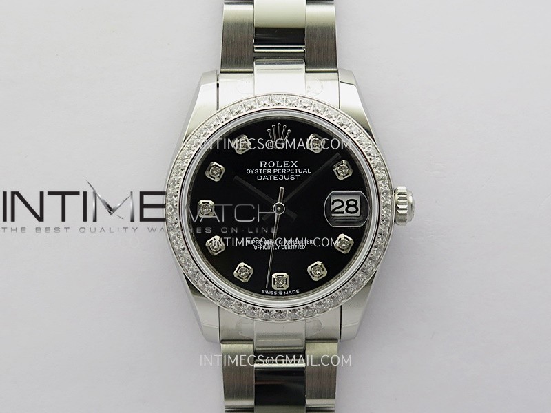 DateJust 31mm 904L SS ONE Factory Best Edition Black Dial Diamond Marker On 904L SS Oyster Bracelet A2236