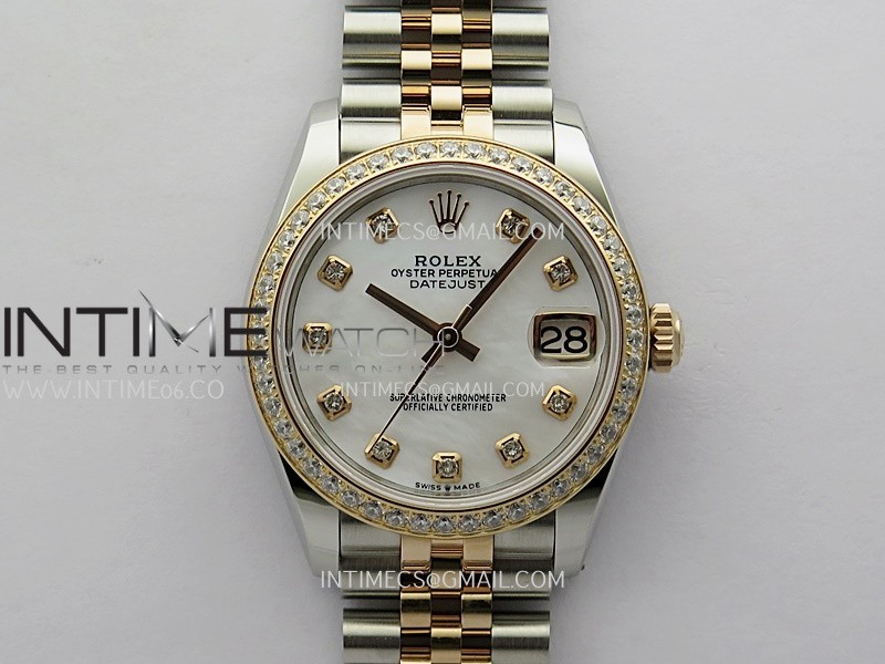 DateJust 31mm 904L SS/RG ONE Factory Best Edition White MOP Dial Diamond Marker On 904L/RG SS Jubilee Bracelet A2236