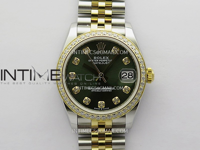DateJust 31mm 904L SS/YG ONE Factory Best Edition Green Dial Diamond Marker On 904L SS/YG Jubilee Bracelet A2236