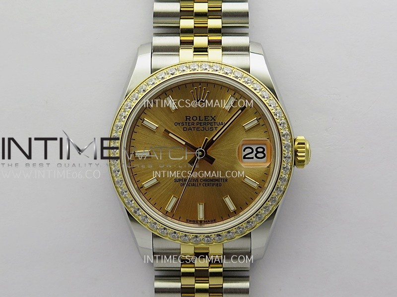 DateJust 31mm 904L SS/YG ONE Factory Best Edition Gold Dial Stick Marker On 904L SS/YG Jubilee Bracelet A2236