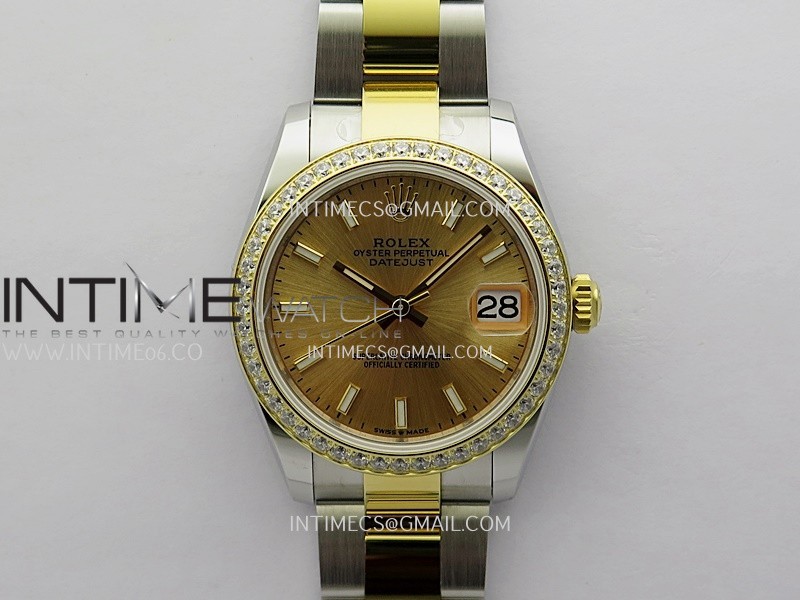 DateJust 31mm 904L SS/YG ONE Factory Best Edition Gold Dial Stick Marker On 904L SS/YG Oyster Bracelet A2236