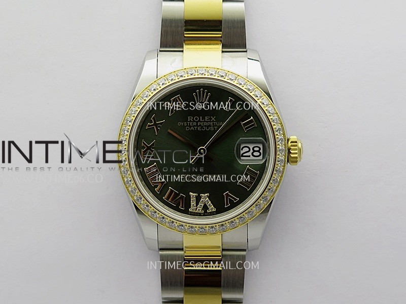 DateJust 31mm 904L SS/YG ONE Factory Best Edition Green Dial Roman Marker On 904L SS/YG Oyster Bracelet A2236