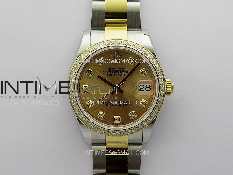 DateJust 31mm 904L SS/YG ONE Factory Best Edition Gold Dial Diamond Marker On 904L SS/YG Oyster Bracelet A2236