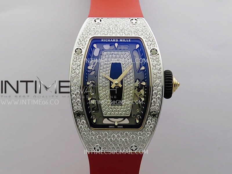 RM07 Paved Snowflake Cut Diamonds SS ZF Best Edition Red MOP Diamond Skeleton Dial On Red Rubber Strap Asian CRMA2 Clone RM07 Paved Snowflake Cut Diamonds SS ZF Best Edition Red MOP Diamond Skeleton Dial On Red Rubber Strap Asian CRMA2 Clone