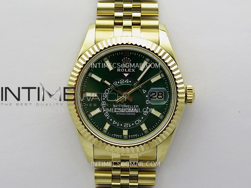 Sky-Dweller 326938 904L YG Noob 1:1 Best Edition Green Dial on YG Jubilee Bracelet Asian 23J to 9001 Sky-Dweller 326938 904L YG Noob 1:1 Best Edition Green Dial on YG Jubilee Bracelet Asian 23J to 9001