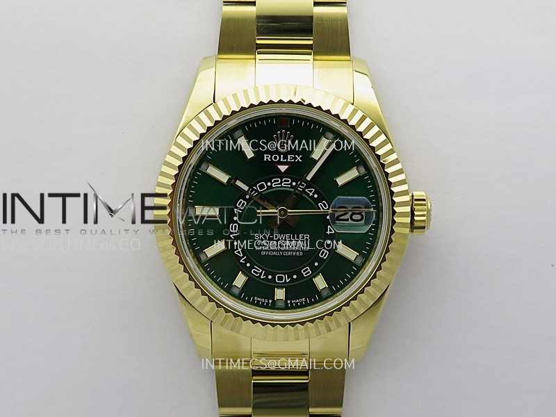 Sky-Dweller 326938 904L YG Noob 1:1 Best Edition Green Dial on YG Oyster Bracelet Asian 23J to 9001 Sky-Dweller 326938 904L YG Noob 1:1 Best Edition Green Dial on YG Oyster Bracelet Asian 23J to 9001