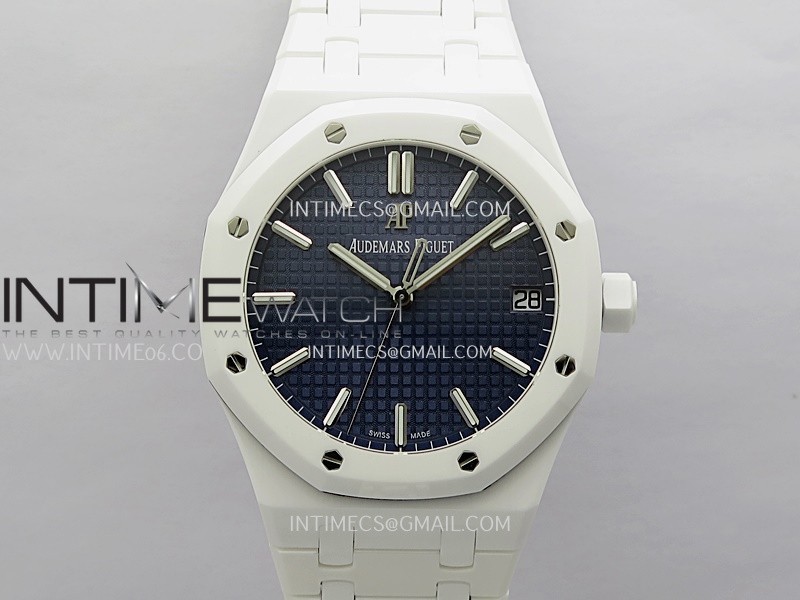 Royal Oak 15500 White Ceramic APSF 1:1 Best Edition Blue Dial On White Ceramic Bracelet SA4302 Super Clone Royal Oak 15500 White Ceramic APSF 1:1 Best Edition Blue Dial On White Ceramic Bracelet SA4302 Super Clone