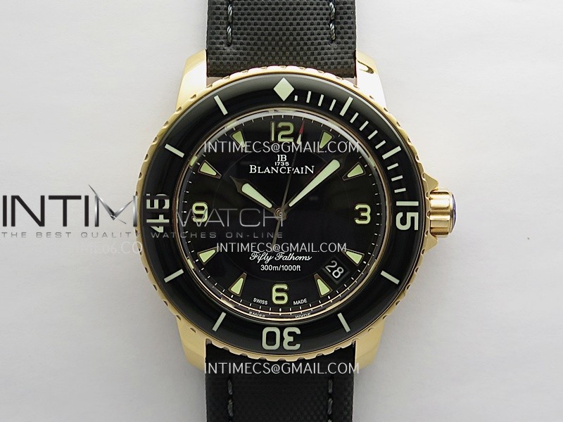 Fifty Fathoms RG ZF 1:1 Best Edition Black Dial On Black Sail-canvas Strap A2836 Fifty Fathoms RG ZF 1:1 Best Edition Black Dial On Black Sail-canvas Strap A2836