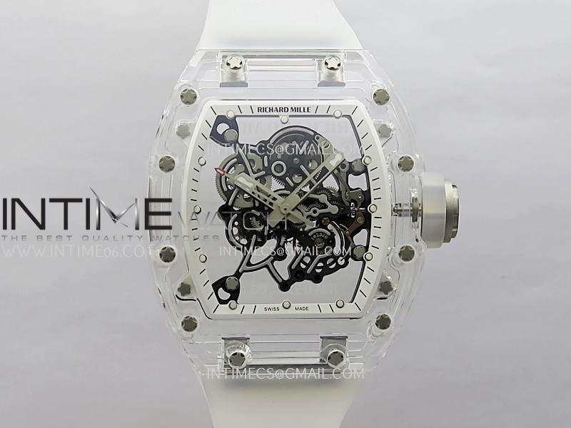 RM055 Transparent White Inner Sonic Best Edition Skeleton Dial On Transparent Rubber Strap RMUL2 Super Clone RM055 Transparent White Inner Sonic Best Edition Skeleton Dial On Transparent Rubber Strap RMUL2 Super Clone
