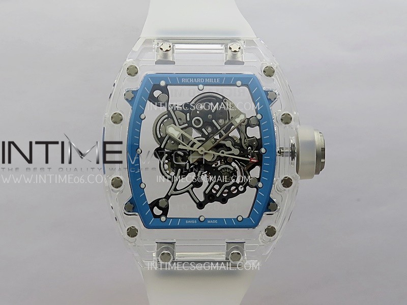 RM055 Transparent Blue Inner Sonic Best Edition Skeleton Dial On Transparent Rubber Strap RMUL2 Super Clone RM055 Transparent Blue Inner Sonic Best Edition Skeleton Dial On Transparent Rubber Strap RMUL2 Super Clone