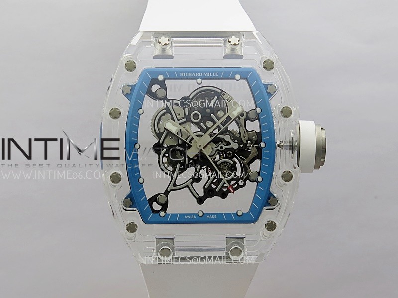 RM055 Transparent Blue Inner Sonic Best Edition Skeleton Dial On White Rubber Strap RMUL2 Super Clone
