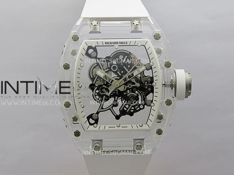 RM055 Transparent White Inner Sonic Best Edition Skeleton Dial On White Rubber Strap RMUL2 Super Clone RM055 Transparent White Inner Sonic Best Edition Skeleton Dial On White Rubber Strap RMUL2 Super Clone