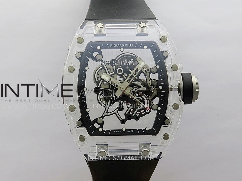 RM055 Transparent Black Inner Sonic Best Edition Skeleton Dial On Black Rubber Strap RMUL2 Super Clone