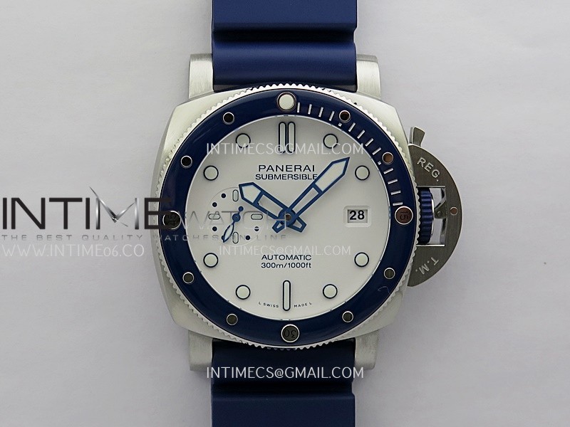 PAM1696 44mm Submersible VSF 1:1 Best Edition White Dial On Blue Rubber Strap P.900 Super Clone PAM1696 44mm Submersible VSF 1:1 Best Edition White Dial On Blue Rubber Strap P.900 Super Clone