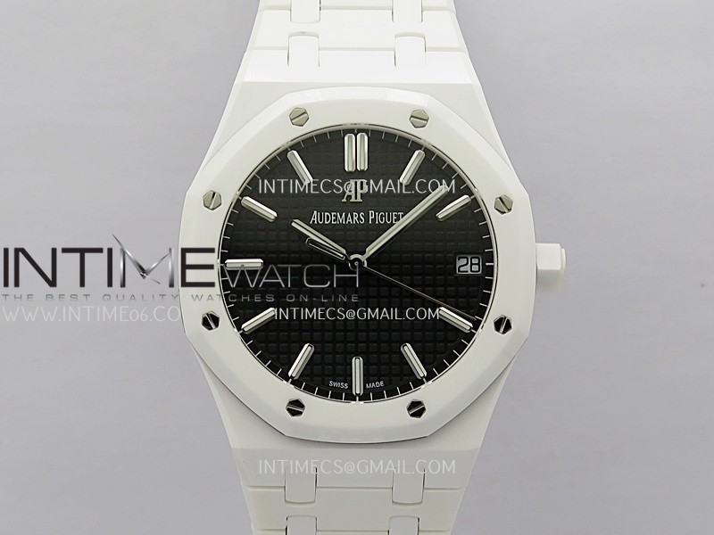 Royal Oak 15500 White Ceramic APSF 1:1 Best Edition Black Dial On White Ceramic Bracelet SA4302 Super Clone Royal Oak 15500 White Ceramic APSF 1:1 Best Edition Black Dial On White Ceramic Bracelet SA4302 Super Clone