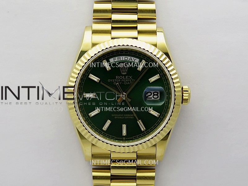 Day Date 128238 36mm YG KF 1:1 Best Edition Green Dial T Diamond Marker On President Bracelet A2836 (Gain Weight) Day Date 128238 36mm YG KF 1:1 Best Edition Green Dial T Diamond Marker On President Bracelet A2836 (Gain Weight)