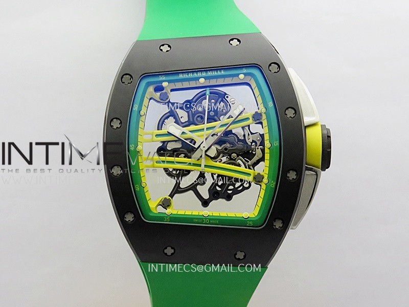 RM061 Black Ceramic APSF 1:1 Best Edition Skeleton Dial On Green Rubber Strap RMUL2 Super Clone RM061 Black Ceramic APSF 1:1 Best Edition Skeleton Dial On Green Rubber Strap RMUL2 Super Clone