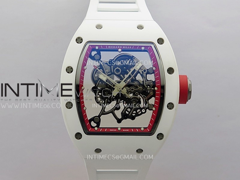 RM055 White Ceramic Red Inner Bezel APSF 1:1 Best Edition On White Rubber Strap RMUL2 Super Clone RM055 White Ceramic Red Inner Bezel APSF 1:1 Best Edition On White Rubber Strap RMUL2 Super Clone