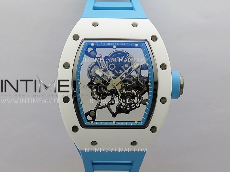 RM055 White Ceramic Blue Inner Bezel APSF 1:1 Best Edition On Blue Rubber Strap RMUL2 Super Clone RM055 White Ceramic Blue Inner Bezel APSF 1:1 Best Edition On Blue Rubber Strap RMUL2 Super Clone