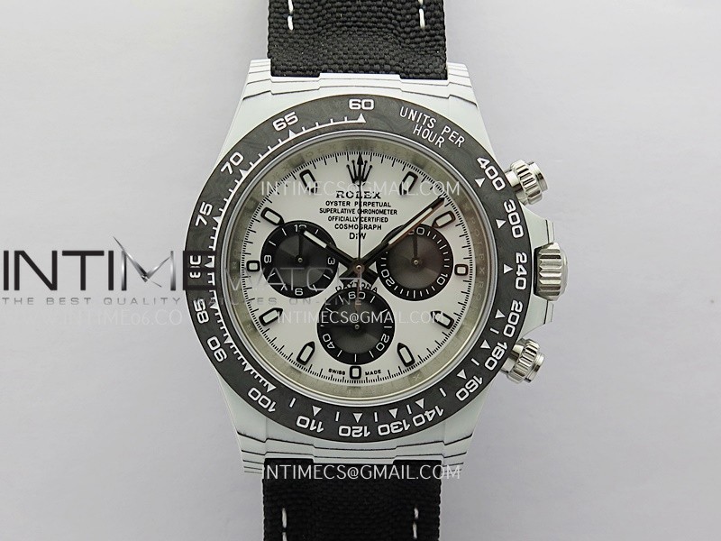 Daytona DIW White Carbon DIWF Best Edition White Dial Black Subdial On Black Nylon Strap A4801 Daytona DIW White Carbon DIWF Best Edition White Dial Black Subdial On Black Nylon Strap A4801