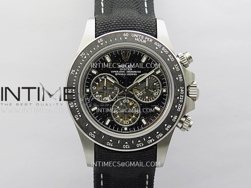 Daytona DIW SS/PVD Carbon Bezel ADGF Best Edition Black Skeleton Dial On Black Leather Strap SA4130 Daytona DIW SS/PVD Carbon Bezel ADGF Best Edition Black Skeleton Dial On Black Leather Strap SA4130