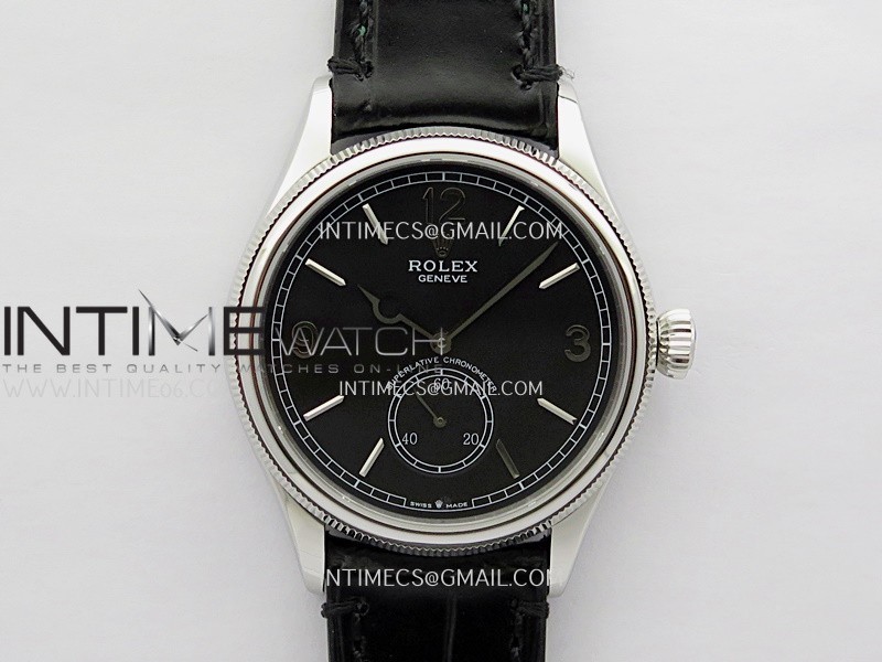Perpetual 1908 52509 39mm SS ESF Black Dial On Black Leather Strap A7140 Perpetual 1908 52509 39mm SS ESF Black Dial On Black Leather Strap A7140