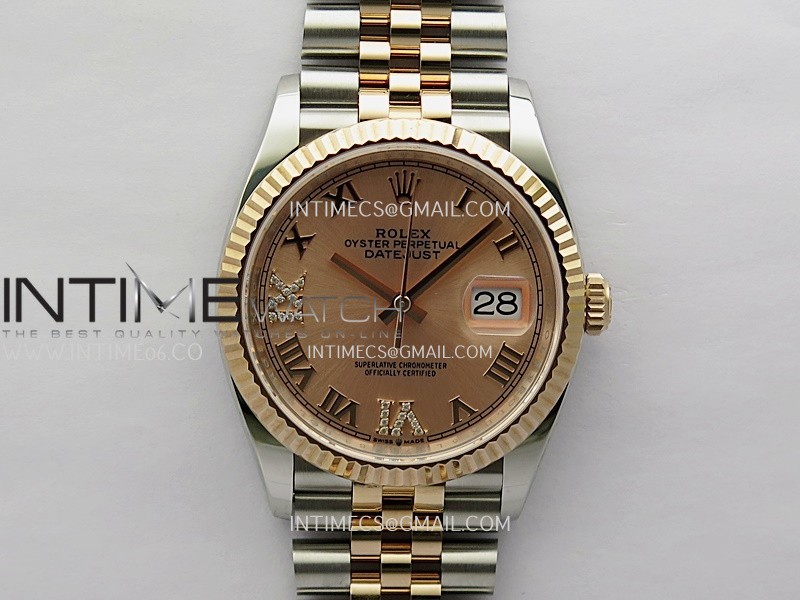 DateJust 126233 36mm 904L SS/RG AR+F 1:1 Best Edition RG Dial Roman Diamond Marker On Jubilee Bracelet VR3235