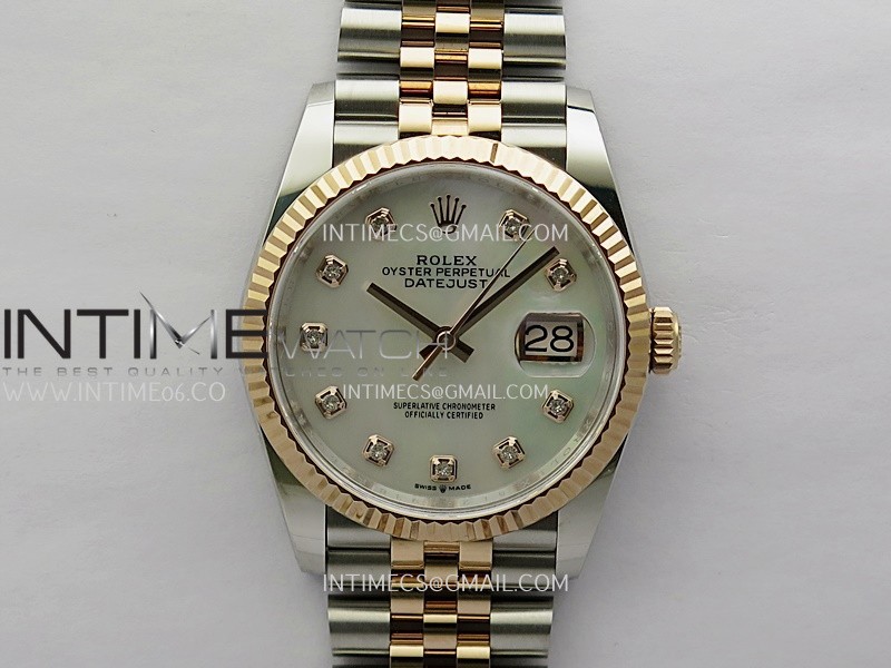 DateJust 126233 36mm 904L SS/RG ONE Factory 1:1 Best Edition White MOP Dial Diamond Marker On Jubilee Bracelet DD3235
