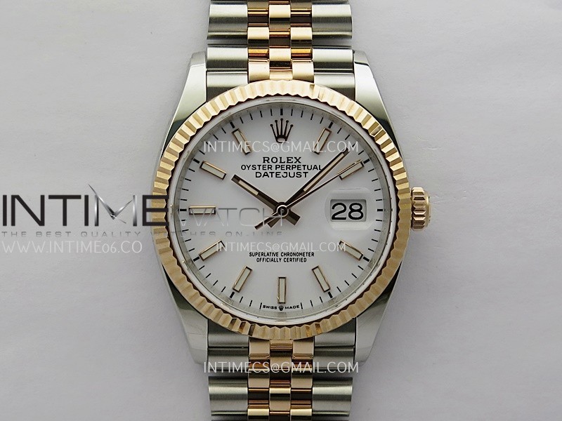 DateJust 126233 36mm 904L SS/RG AR+F 1:1 Best Edition White Dial Stick Marker On Jubilee Bracelet DD3235