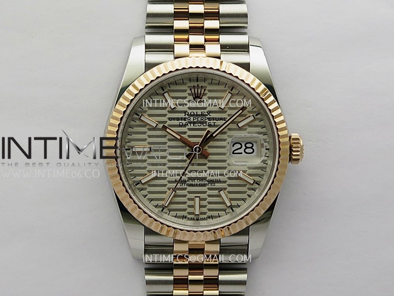 DateJust 126233 36mm 904L SS/RG AR+F 1:1 Best Edition Silver Fluted Dial Stick Marker On Jubilee Bracelet VR3235