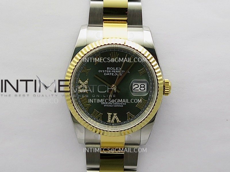 DateJust 126233 36mm 904L SS/YG ONE Factory 1:1 Best Edition Green Dial Roman Diamond Marker On Oyster Bracelet DD3235