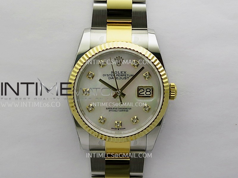 DateJust 126233 36mm 904L SS/YG ONE Factory 1:1 Best Edition White MOP Dial Diamond Marker On Oyster Bracelet DD3235