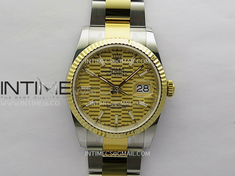 DateJust 126233 36mm 904L SS/YG ONE Factory 1:1 Best Edition Gold Fluted Dial Stick Marker On Oyster Bracelet DD3235