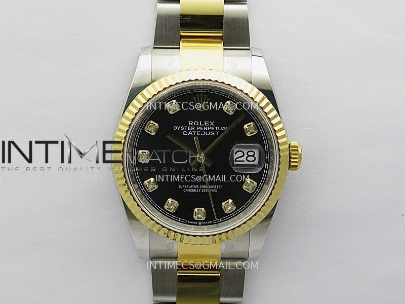 DateJust 126233 36mm 904L SS/YG ONE Factory 1:1 Best Edition Black Dial Diamond Marker On Oyster Bracelet DD3235