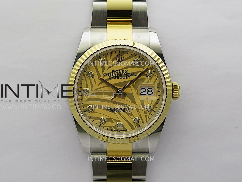 DateJust 126233 36mm 904L SS/YG ONE Factory1:1 Best Edition Gold Leaves Dial Diamond Marker On Oyster Bracelet DD3235
