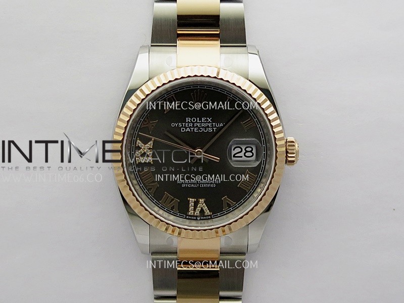 DateJust 126233 36mm 904L SS/RG ONE Factory 1:1 Best Edition Gray Dial Roman Diamond Marker On Oyster Bracelet DD3235