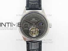 Portuguese Tourbillon SS AXF Gray Dial Sliver Numbers moonphase on Black Leather Strap