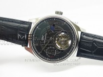 Portuguese Tourbillon SS AXF Gray Dial Sliver Numbers moonphase on Black Leather Strap