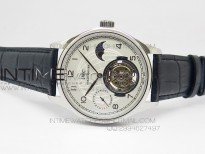 Portuguese Tourbillon SS AXF White Dial Sliver Numbers moonphase on Black Leather Strap
