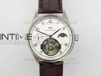 Portuguese Tourbillon SS AXF White Dial Gold Numbers moonphase on Brown Leather Strap