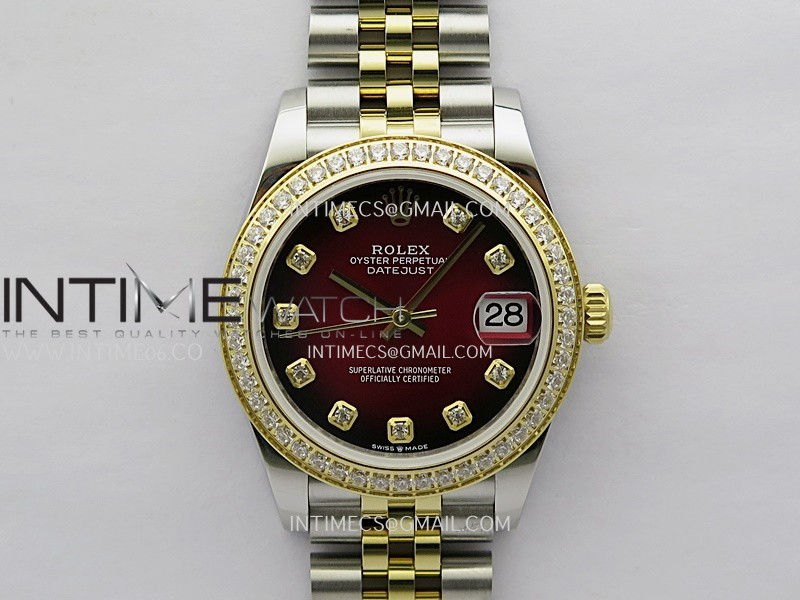 DateJust 31mm Diamond Bezel 904L SS/YG GMF Best Edition Red Ombre Dial On 904L SS/YG Jubilee Bracelet A2824 DateJust 31mm Diamond Bezel 904L SS/YG GMF Best Edition Red Ombre Dial On 904L SS/YG Jubilee Bracelet A2824