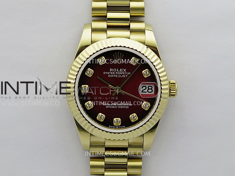 DateJust 31mm YG GMF Best Edition Red Ombre Dial On YG President Bracelet A2824 DateJust 31mm YG GMF Best Edition Red Ombre Dial On YG President Bracelet A2824